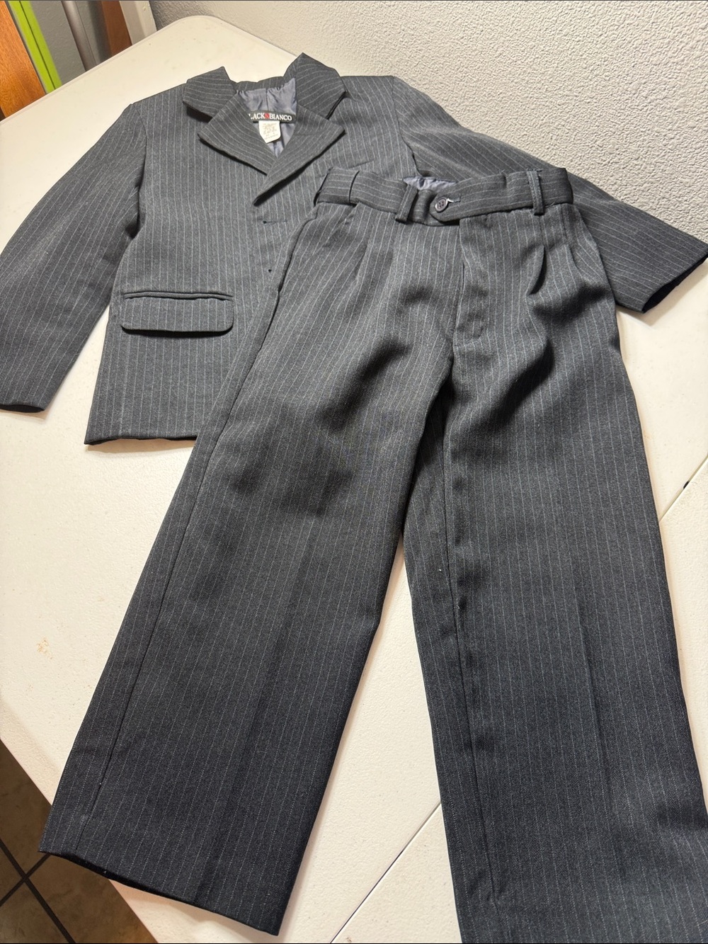 Boys' Dark Gray Pinstripe Suit Set - Jacket & Trousers